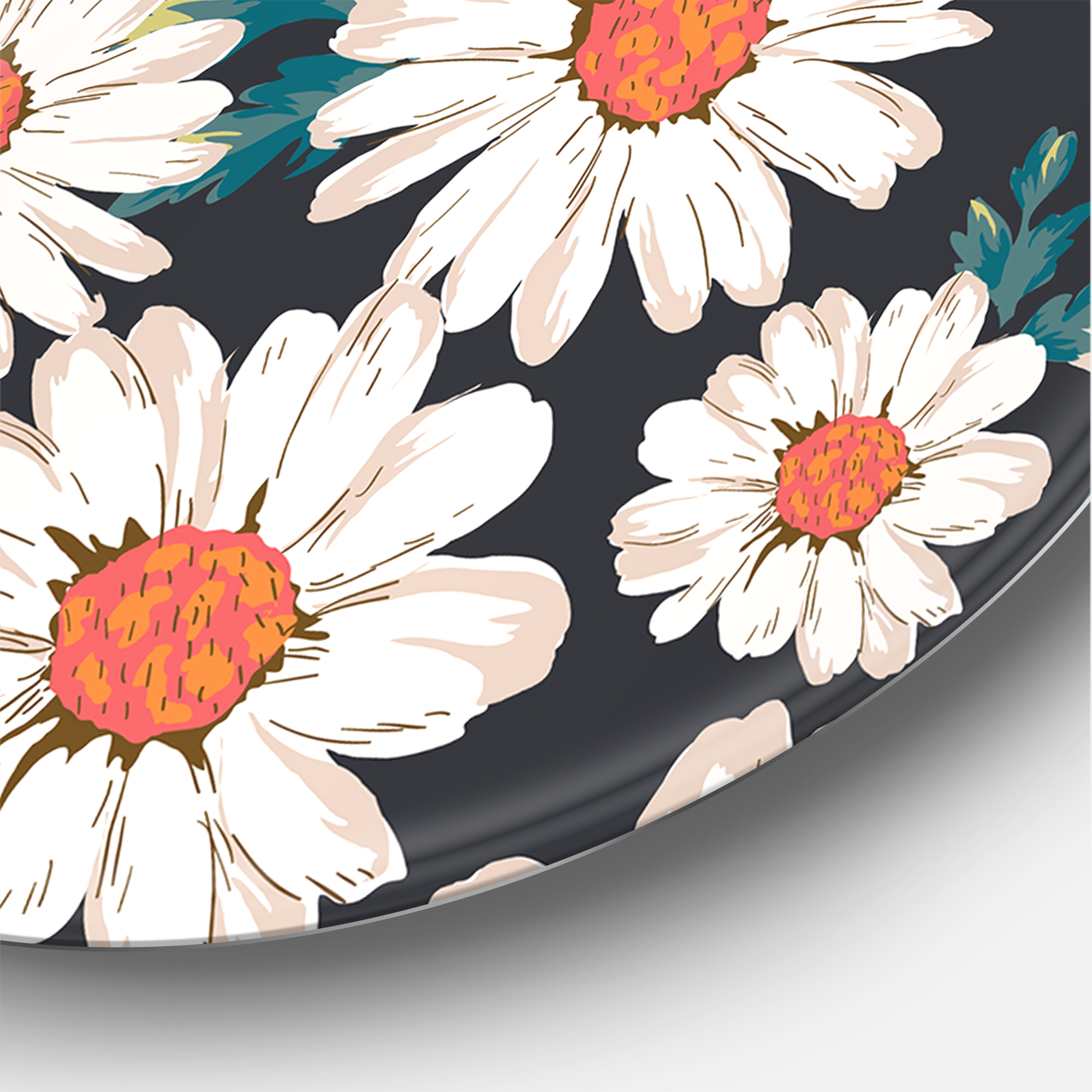 Designart 'Prolific of White Daisy Flowers' Traditional Circle Metal Wall Art 11x11 - Disc of 11