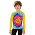 thumbnail image 3 of lnmuld Kids Sun Protection Shirt Boys Girls Long Sleeve Tie Dye Rash Guard UPF 50+ UV Swim Shirt Unisex Toddler Youth Athletic Tee Yellow,13-14 Years, 3 of 6