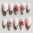 thumbnail image 1 of Uñas postizas adhesivas Lukmexor almendra con diseño floral y estampado leopardo, 30 piezas, 1 of 7