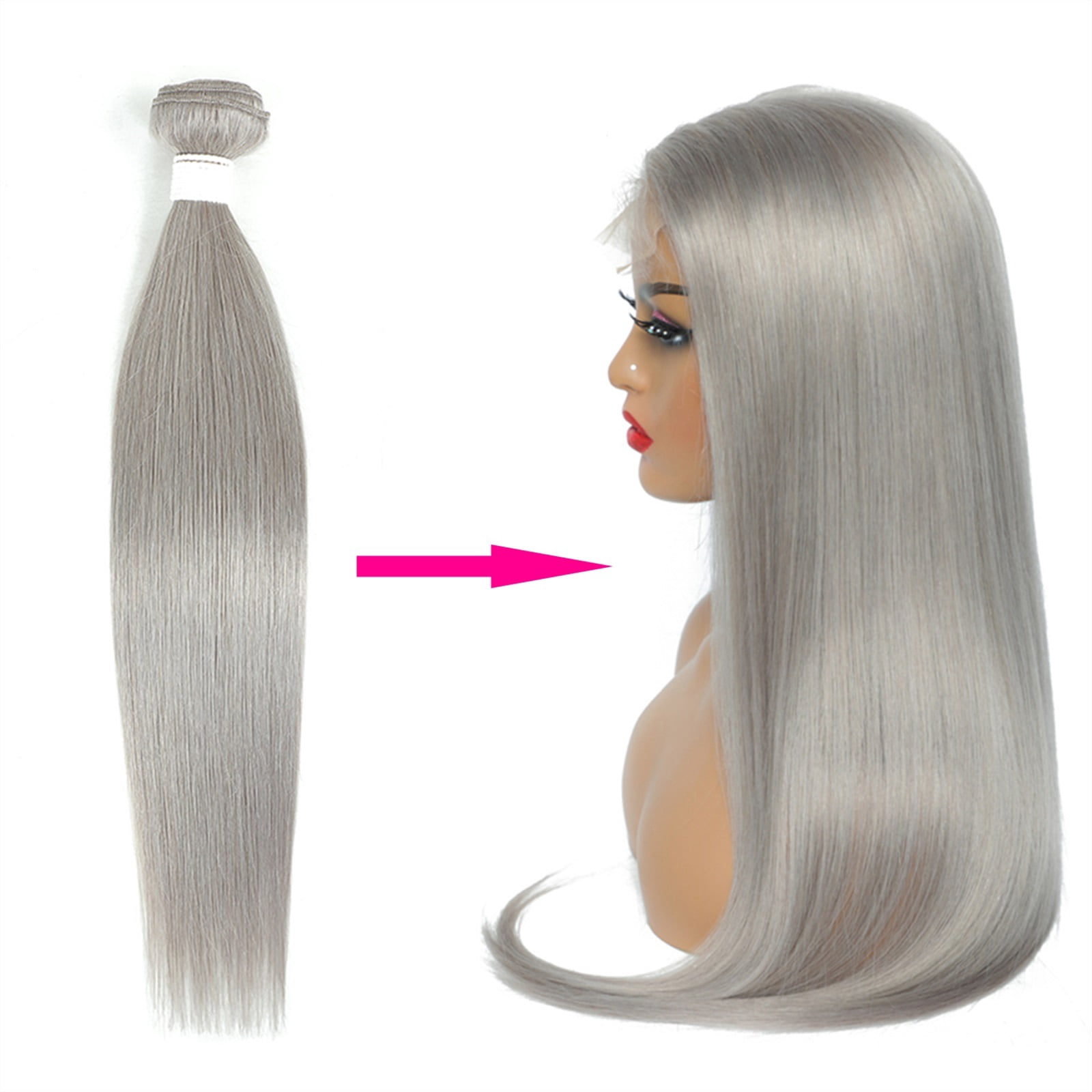Straight Bundles with Frontal 13x4 Silver Colored Hair 3 Bundles With Closure Brazilian Remy Human Hair Extensions