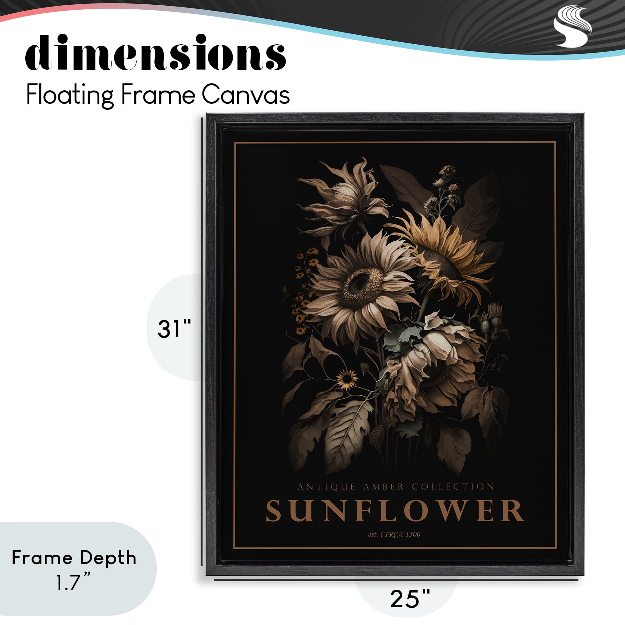 Stupell Industries Antique Sunflower Bushel Black Framed Floater Canvas Wall Art, design by Christopher Giampietro
