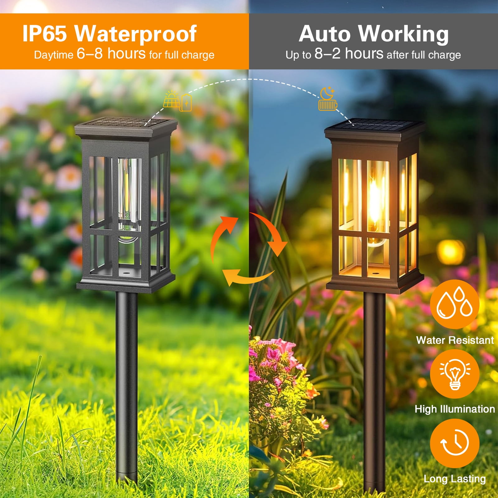 NATUBEAU 4-Pack Solar Pathway Lights Outside Lights for Yard, Lighting for Garden Walkway, Warm White