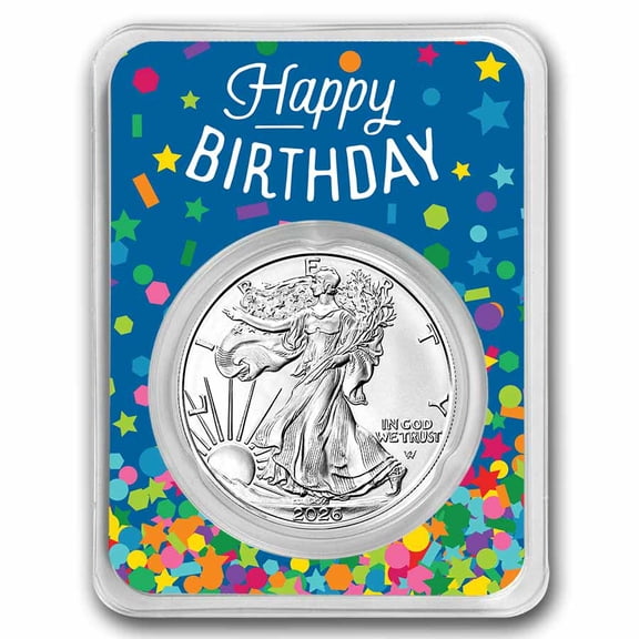 2026 1 oz Silver Eagle - w/Happy Birthday, Confetti Card, In TEP