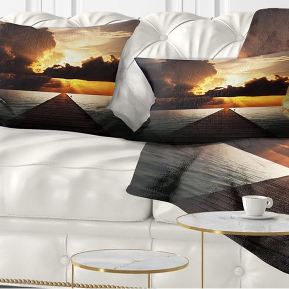 Designart Indefinite Wooden Pier to Gloomy Sea - Bridge Throw Pillow - 12x20