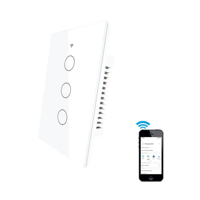 INGEQUIS Interruptor Inteligente Sin Neutro con Capacitor, Apagador Wifi de 2.4Ghz con Panel Táctil, Control Remoto de App, Compatible con Alexa, Google Assistant y IFTTT (Blanco, 3gangs)