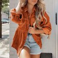thumbnail image 3 of FRSASU Women's Corduroy Jackets Long Sleeve Coats Button Down Lapel Solid Casual Outwear Tops Orange, 3 of 9