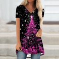thumbnail image 2 of Camiseta Impresa con Cuello en V de Manga de Raglan de la Parte Trasera Larga Delantera Corta de las Mujeres de Navidad, Vacaciones Informales, 2 of 8