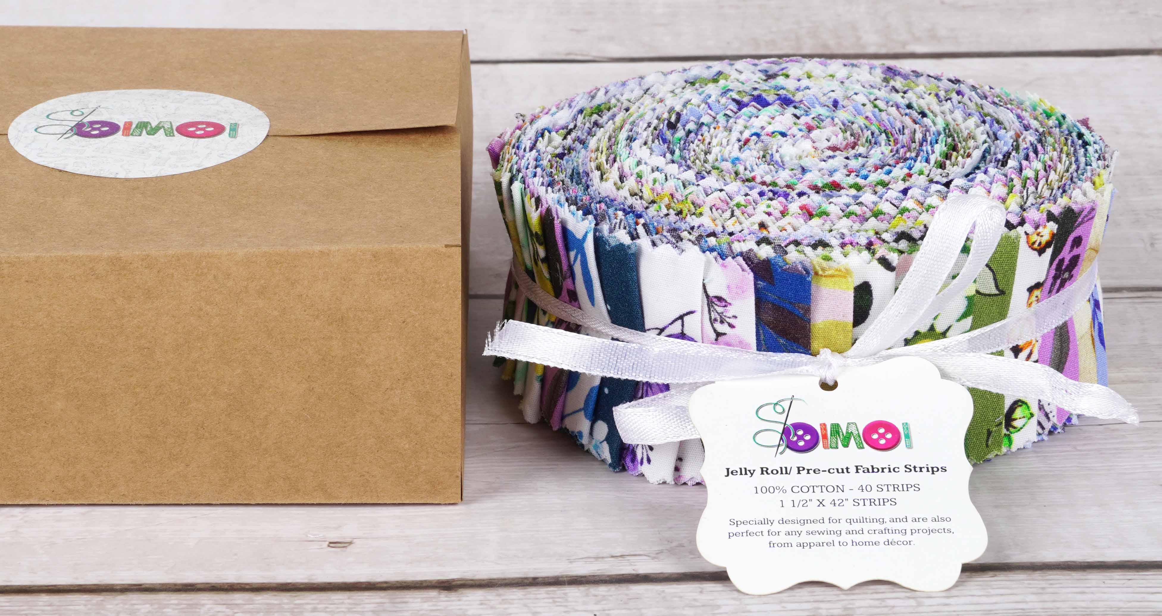 Soimoi 40Pcs Florals Print Precut Fabrics Strips Roll Up 1.5 inches Cotton Jelly Rolls For Quilting - Pastel Mint
