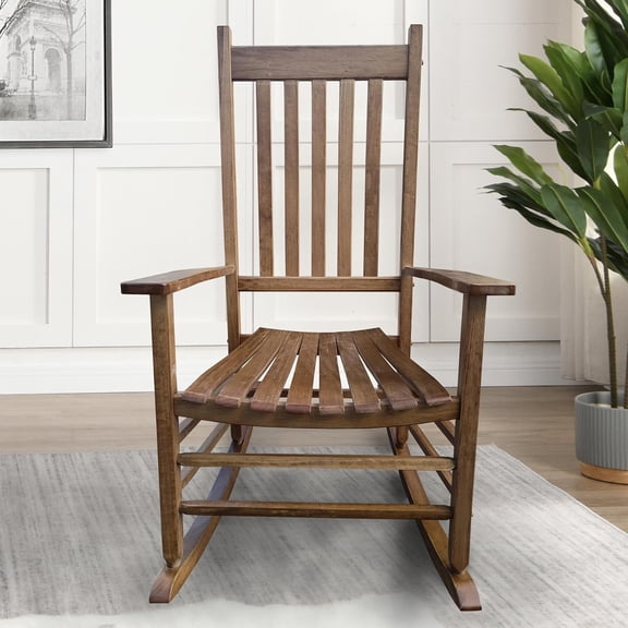 LJAN Oversized Wooden Rocking Chair Outdoor,High Back Front Porch Patio Chairs, Brown Rocking Chairs for Porch, Lawn,Backyard, Indoor and Garden (Brown)