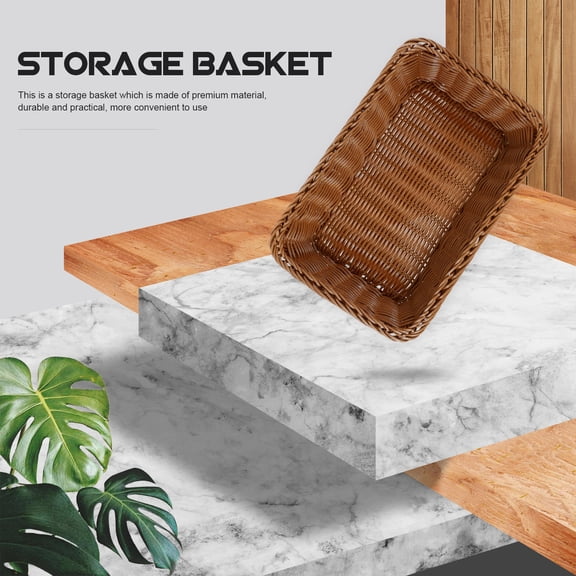 LITINKIMI 1Pc Brown Plastic Fruit Snacks Basket Handwoven Decorative Storage for Home Or Shop