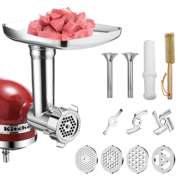 Wiselet Metal Food Grinder Attachment for KitchenAid Stand Mixer with 4 Grinding Plates, 3 Grinding Blades 2 Sausage Stuffer Tubs…