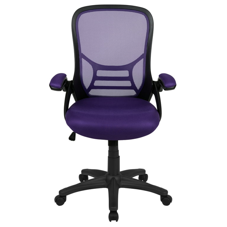 Flash Furniture - High Back Mesh Ergonomic Swivel Office Chair with Flip-Up Arms - Purple