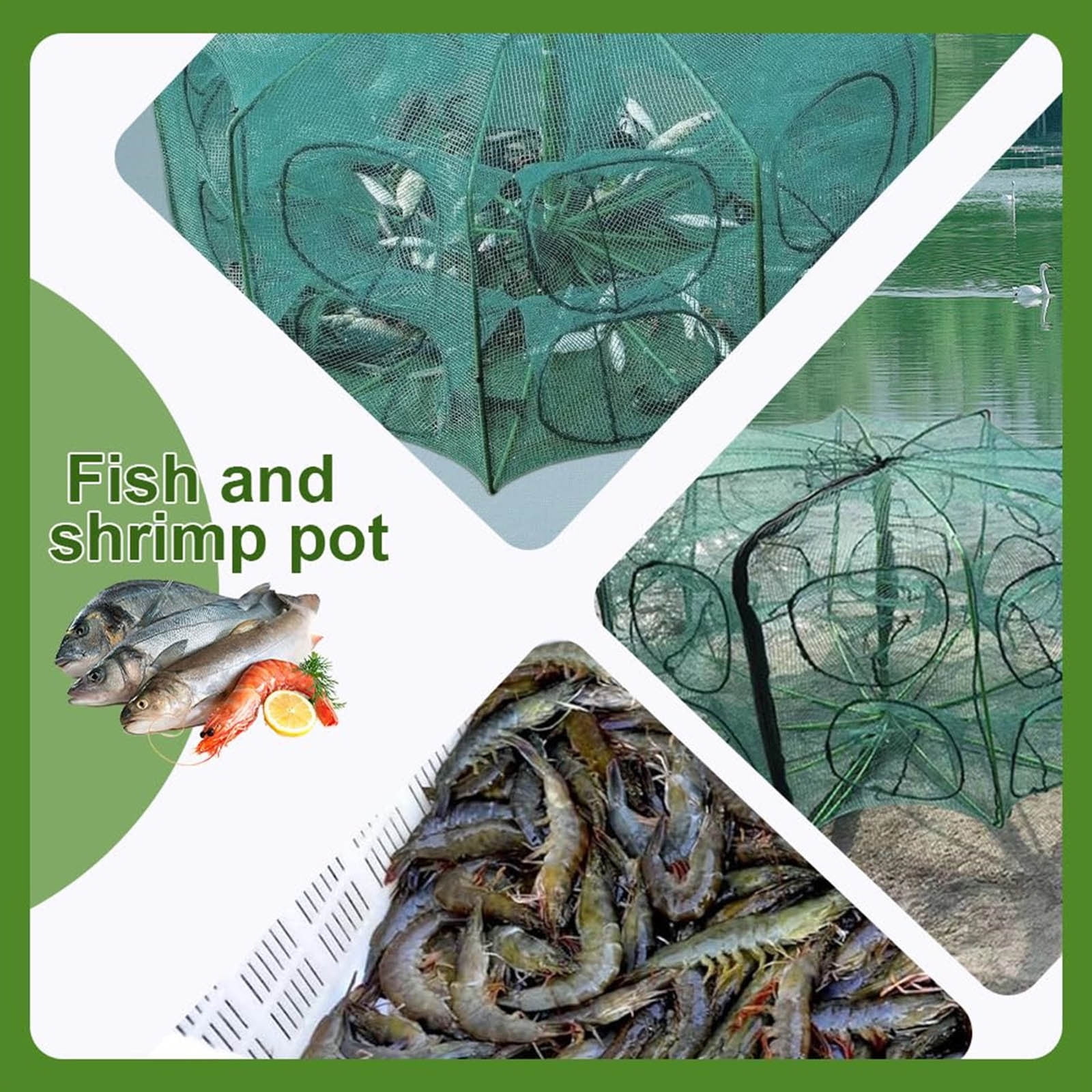 Hovilon Foldable Fishing Trap - Automatic Spring-Loaded Shrimp Crab Net with 6 Holes, Durable Steel Frame Crawfish Minnow Bait Cage, Portable Collapsible Fishing Gear for Saltwater and Freshwater