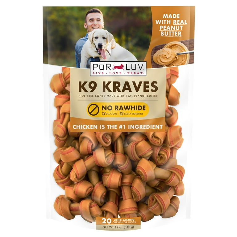 PUR LUV K9 Kraves Chicken and Peanut Butter Mini Bone Treats for Dogs 20 Count
