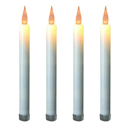 Flameless Off White Taper Candles with Amber Glow,