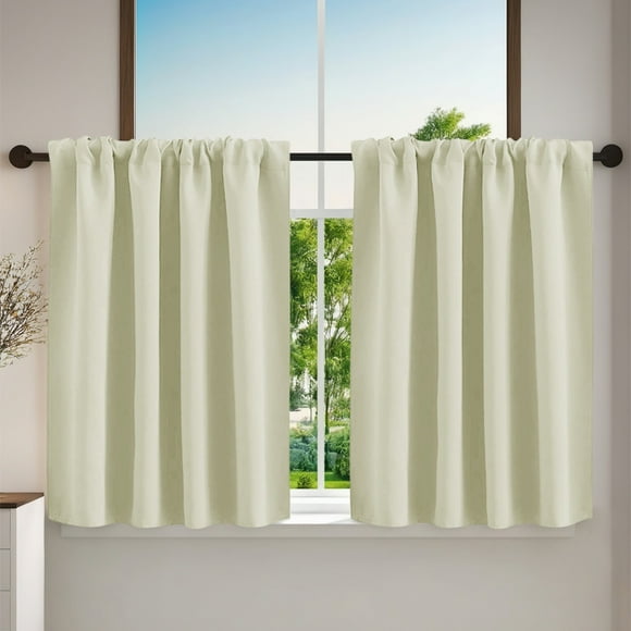 Short Curtains Beige Half Window Curtains for Bedroom, Privacy Curtain Tiers for Windows, Energy Saving Drapes for Bathroom Shades, Wide 15.7 x Long 23.6 inches 1 Panel Deals 2025