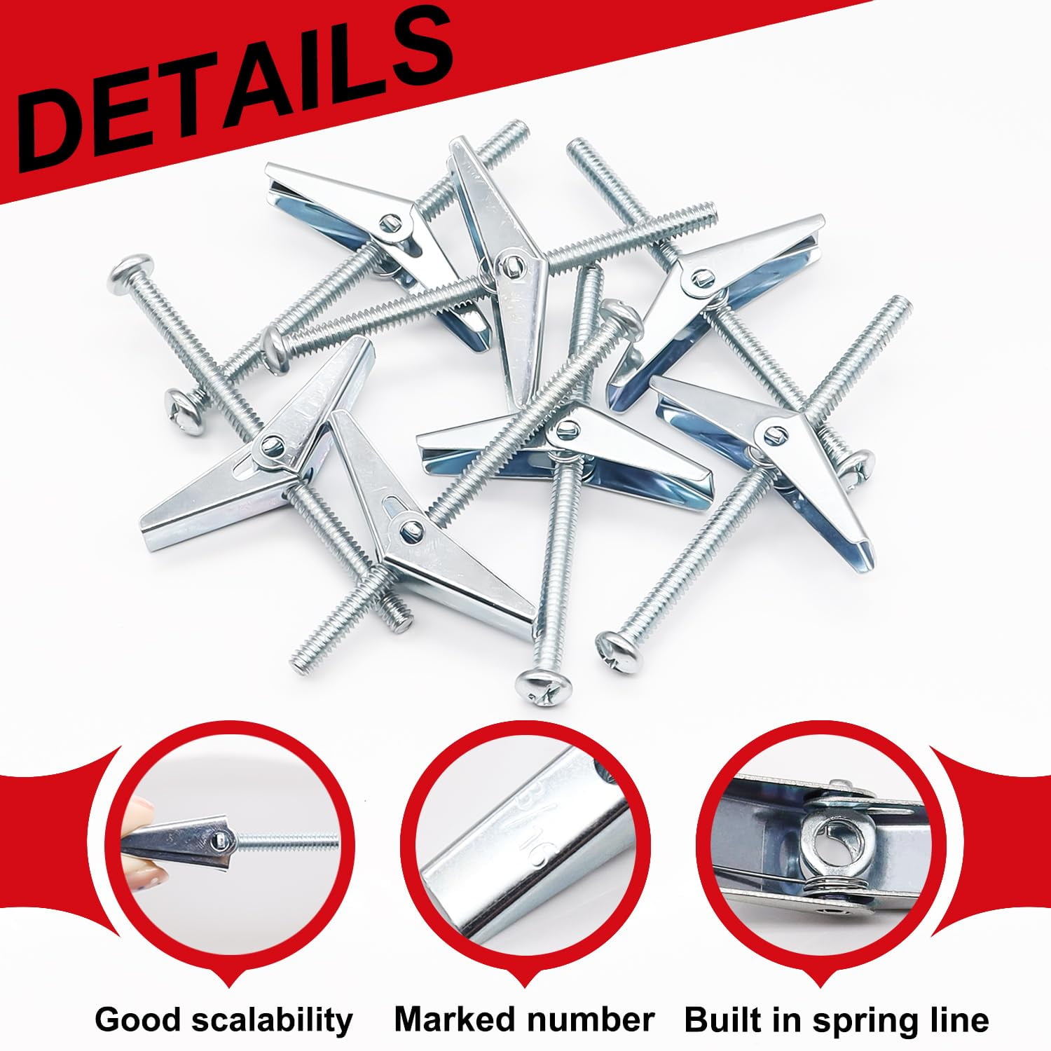 100Pcs Toggle Bolts Heavy Duty Drywall Anchors and Screws Kit, 3 Sizes 1/8" 3/16" 1/4" Hollow Wall Anchors, Toggle Bolts and Wing Nut Kit with Nuts Washers (25Sets)