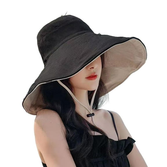 Xinwanna Wide Brim Bucket Hat for Women UPF 50  UV Sun Protection Sun Hat Summer Beach Fisherman's Cap for Hiking Fishing Camping (Black)