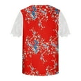 thumbnail image 5 of up to 60% off Gifts Usmixi Shirts for Women Vintage Lace Patchwork Pleated Hem Going out Tunic Tee Tops Summer Trendy Floral Print Short Sleeve Square Neck Ladies Blouses Red s, 5 of 5