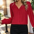 thumbnail image 4 of Drses Womens Blouse Lantern Long Sleeve Dressy Casual Tops V Neck Button Down Shirts Blouses, 4 of 6