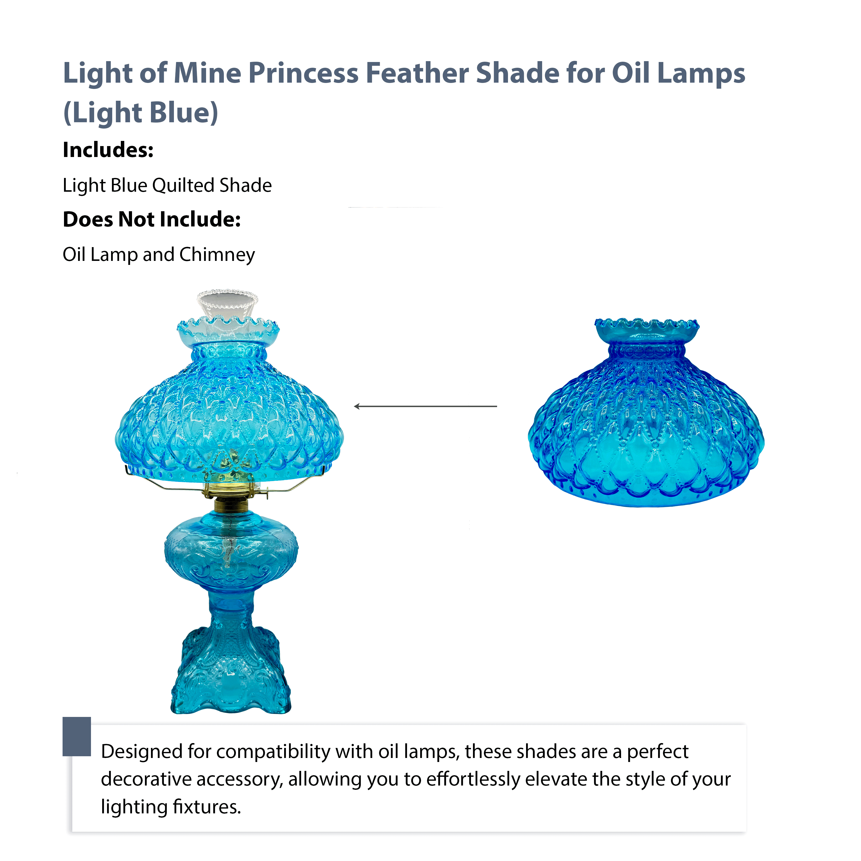 Light of Mine: Princess Feather Oil Lamp Replacement 10" Light Blue Quilted Shade