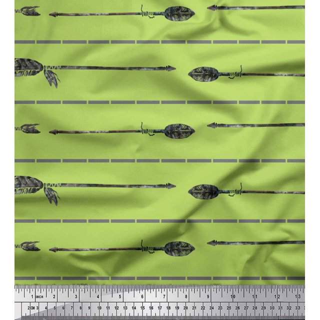 Soimoi Green polyester Crepe Fabric Dash & Arrow Decor Fabric Printed Yard 42 Inch Wide