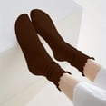 thumbnail image 3 of Fancifize Women Ribbed Mid Socks Casual Soft Stretch Solid Color Lettuce Edge Cute Socks for Fall Winter,Coffee, 3 of 6