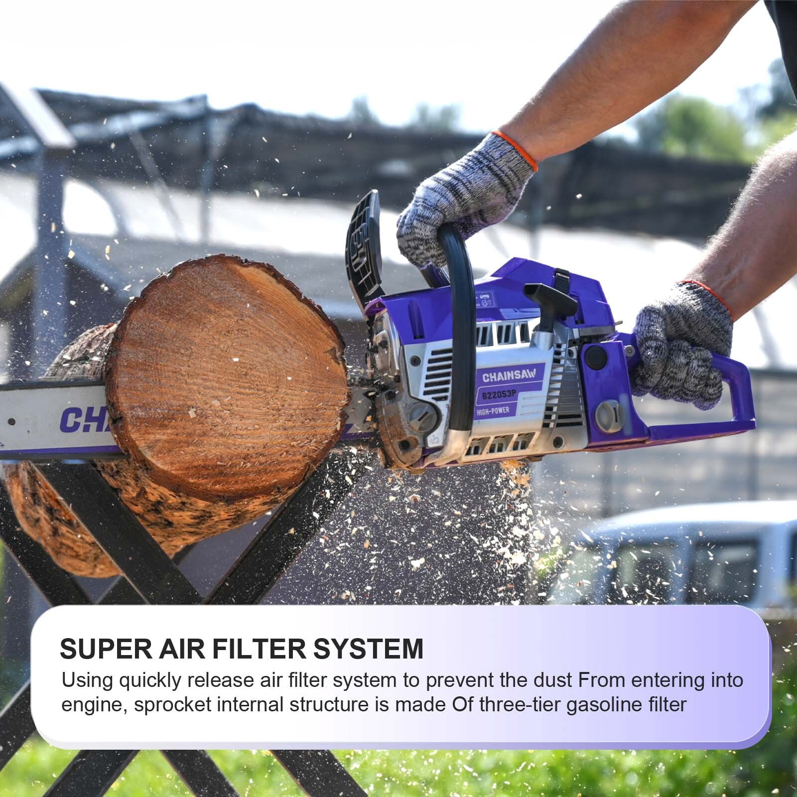 62CC 2-Stroke Gas Chainsaw 20", Professional Chainsaw for Cutting Wood and Pruning Trees 622053P
