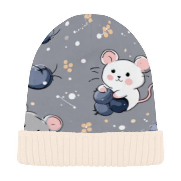 BZSMCE Winter Beanie Hats Casual Warm Cozy CapBerry Mice Whimsy Pattern