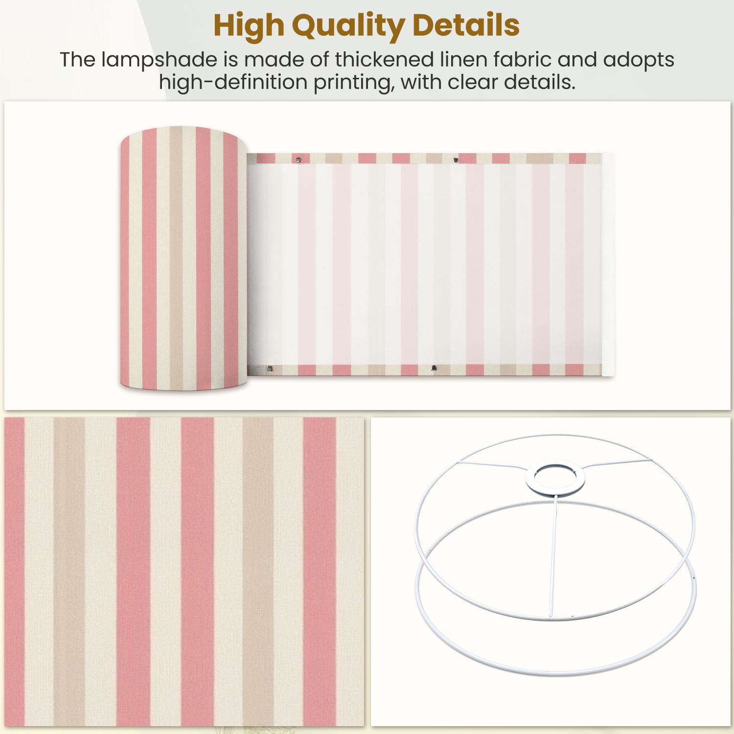 Lampshades 2 Pack Soft Pink Beige Vertical Stripes Subtle Texture 13"x13"x10" Light Shade for Table Lamps Floor Lamps Drum Lamp Shades Lampshade Replacement Easy Assembly