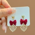 thumbnail image 4 of Hyasfey 1 Pair Women Earrings All-match Anti-fade Ear Decoration Festive Touch Red Bow Dangle Flower Heart Earrings for Everyday Wear, 4 of 8