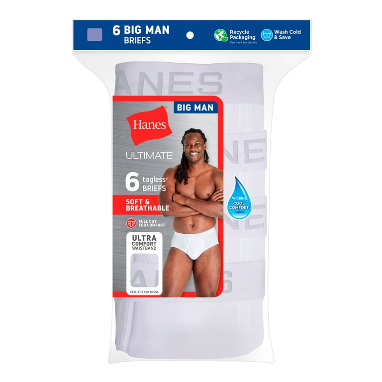 Hanes Ultimate Big Men's White Cotton Brief Underwear, 6-Pack, ( & Tall  Sizes) 4XB 