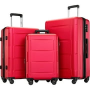 Geometric Luggage Expandable Suitcase Spinner - 3 Piece Set (20",24",28"), Red
