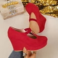 thumbnail image 2 of Alkepwun Wedges Heels for Women Solid Color Round Toe Closed Toe Elastic Strap Thick Sole Footwear Suede Casual Comfort Breathable Slip On Shoes, 2 of 8