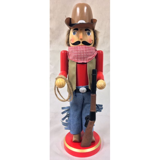 Western Cowboy with Lasso and Gun Wooden Christmas Nutcracker 14 Inch