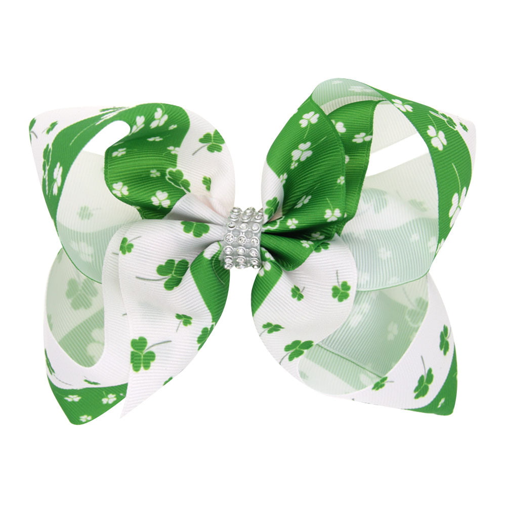 Funny Girl Designs Baby Girl Lucky Charm Shamrock Cotton Hat with Emerald Green Bow