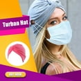 thumbnail image 4 of Turbans with Buttons Women Soft Pre-Tied Knot Pleated Turban Cap Beanie Head Wrap Sleep Hat, 4 of 7
