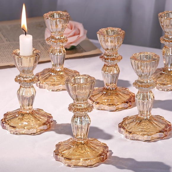 Portavelas Simeitol Glass Gold para velas cónicas, 6 unidades