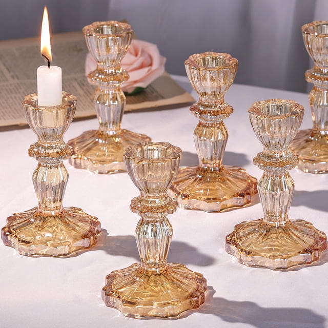 Portavelas Simeitol Glass Gold para velas cónicas, 6 unidades