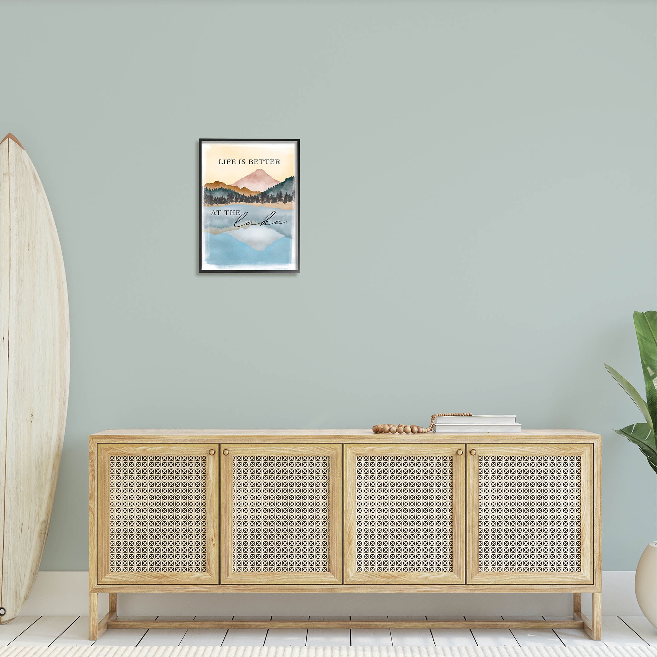 Stupell Industries Better At Lake Phrase Graphic Art Black Framed Art Print Wall Art, Design by JJ Design House LLC