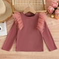 thumbnail image 2 of KyCheLot Toddler Girls Shirts Dressy Mesh Trim Long Sleeve Ribbed Knit Soft Crewneck Blouses 2-8 Years, 2 of 3