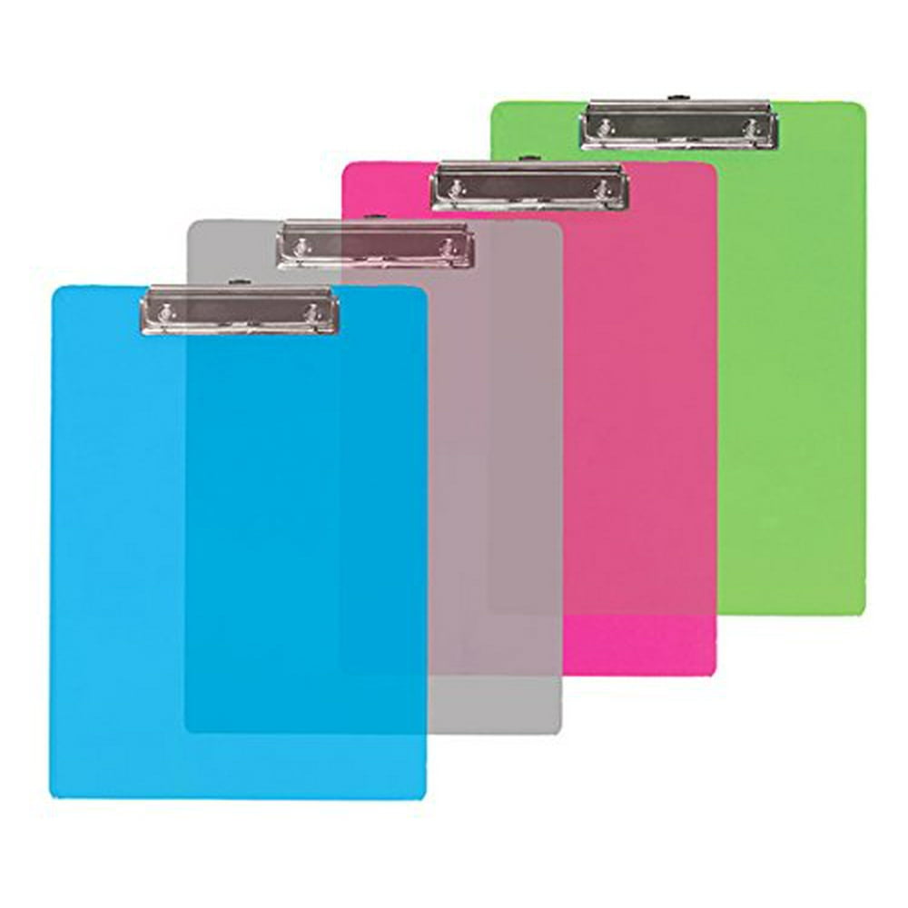 4 Pack Transparent Multi Color Low Profile Clipboard Set (Blue, Clear