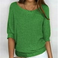 thumbnail image 3 of KBZDBZC Womens Tops and Blouses Women's Spring Solid Round Neck Knitted Elegant 3/4 Sleeve Top Women’S Blouses T Shirt Women Womens Shirts (Green,XL), 3 of 5