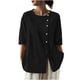 thumbnail image 3 of Mujeres 3/4 Manga Verano Tops Color Sólido Cuello Redondo Botón Cordón Blusa Casual para Diario, 3 of 6