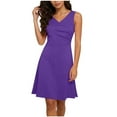 thumbnail image 2 of Xuniizn Robes d'Été pour Femmes Grande Taille à Col en V Robe Mini Décontractée Confortable Couleur Unie Sans Manches Robe Trapèze, P-4TG, 2 of 6