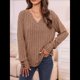 thumbnail image 4 of Camisas Tipo Túnica de Punto con Cuello en V, Larga y Botones Decorativos, Informales, Lisas, Suaves para Mujer Color Café L, 4 of 9