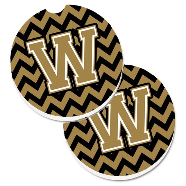 Letter W Chevron Black & Gold Set of 2 Cup Holder Car Coaster