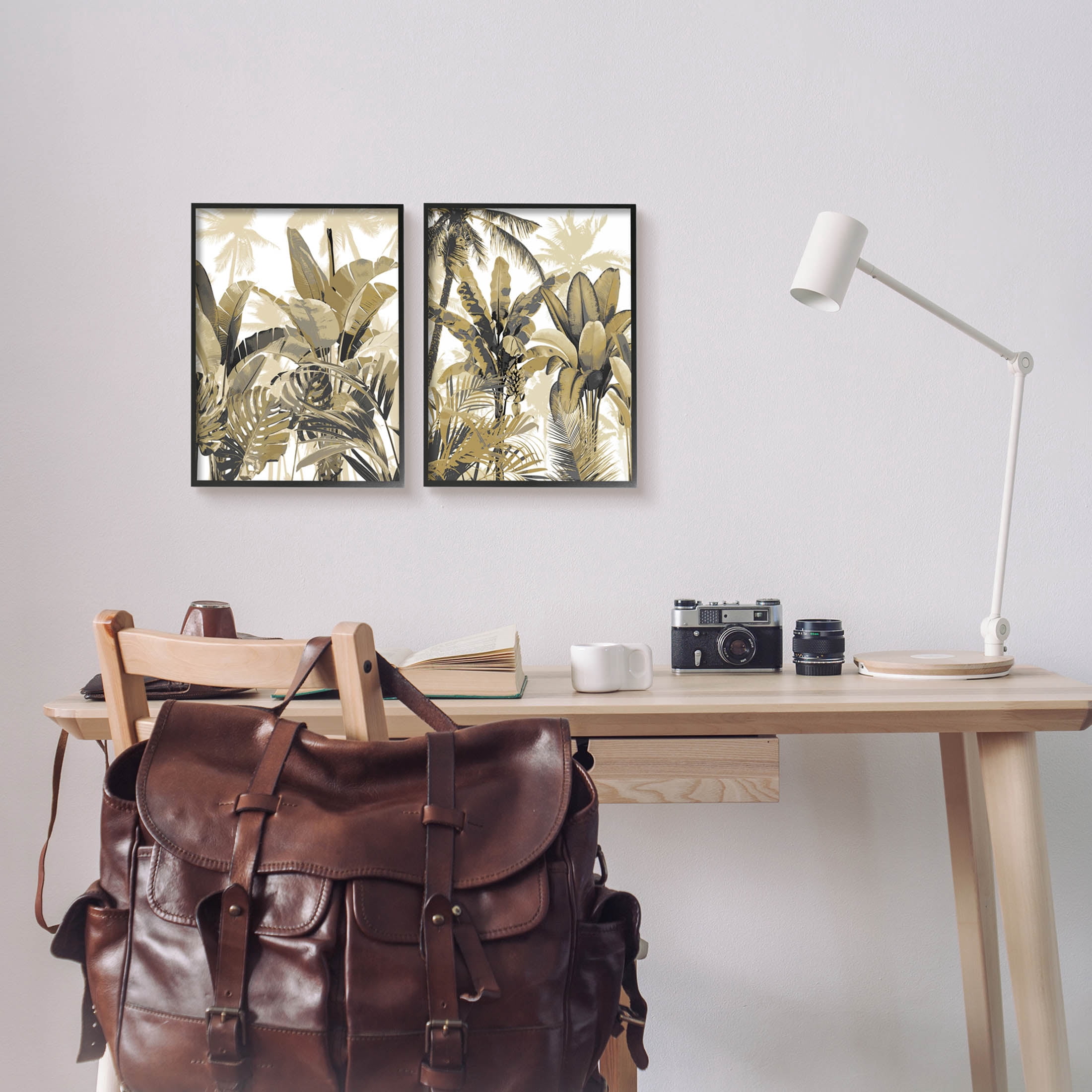 Tropical Jungle Plants Vegetation Botanical & Floral Graphic Art Black Framed Art Print Wall Art, Set of 2