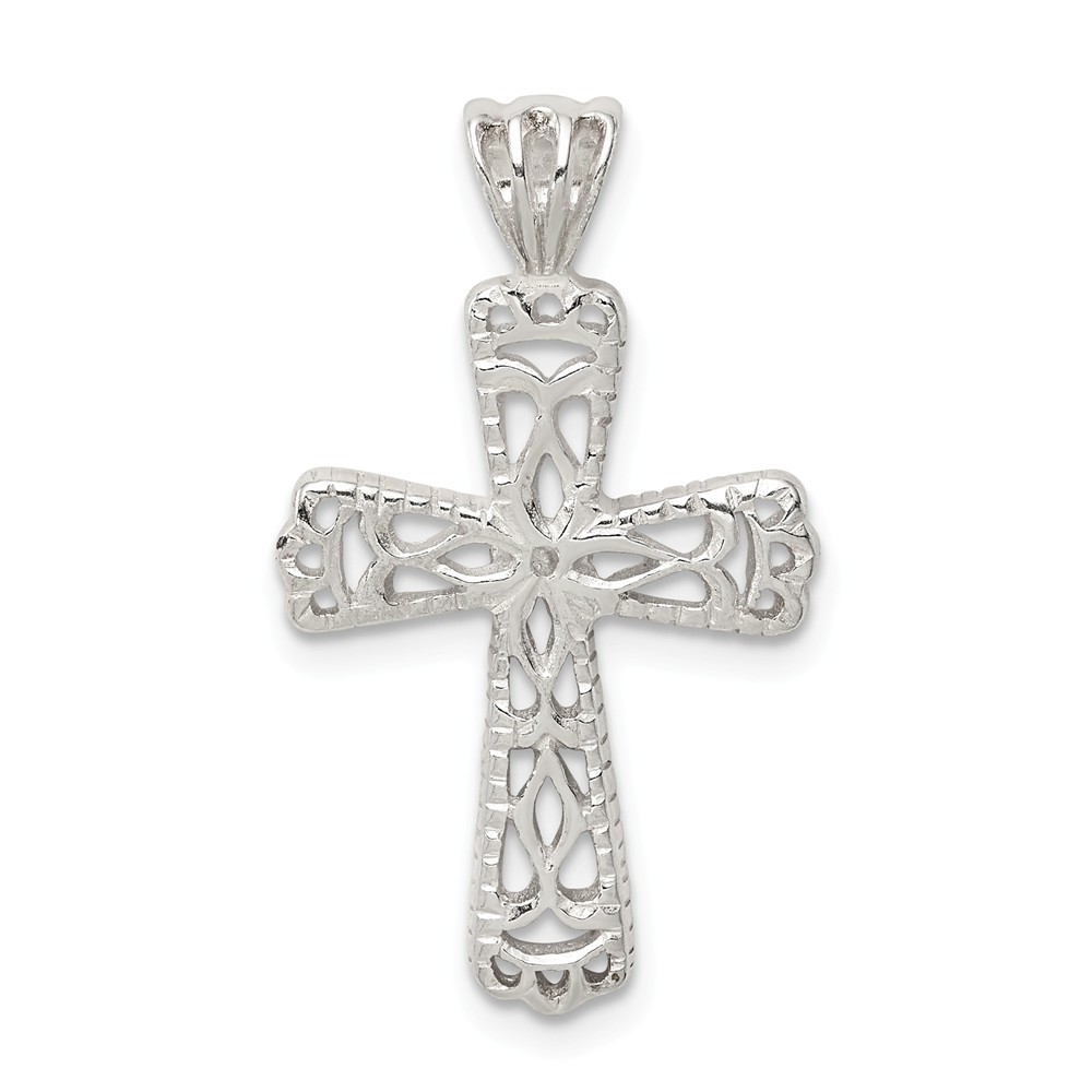925 Sterling Silver Filigree Textured Religious Faith Cross Pendant