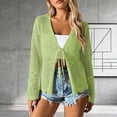 thumbnail image 2 of Women's Tie Front Crochet Boho Beach Hollow Out Lace Cover Up Lightweight Long Sleeve Cardigan Sweaters Beach Trnedy Vacation Crochet Cover Up, 2 of 5